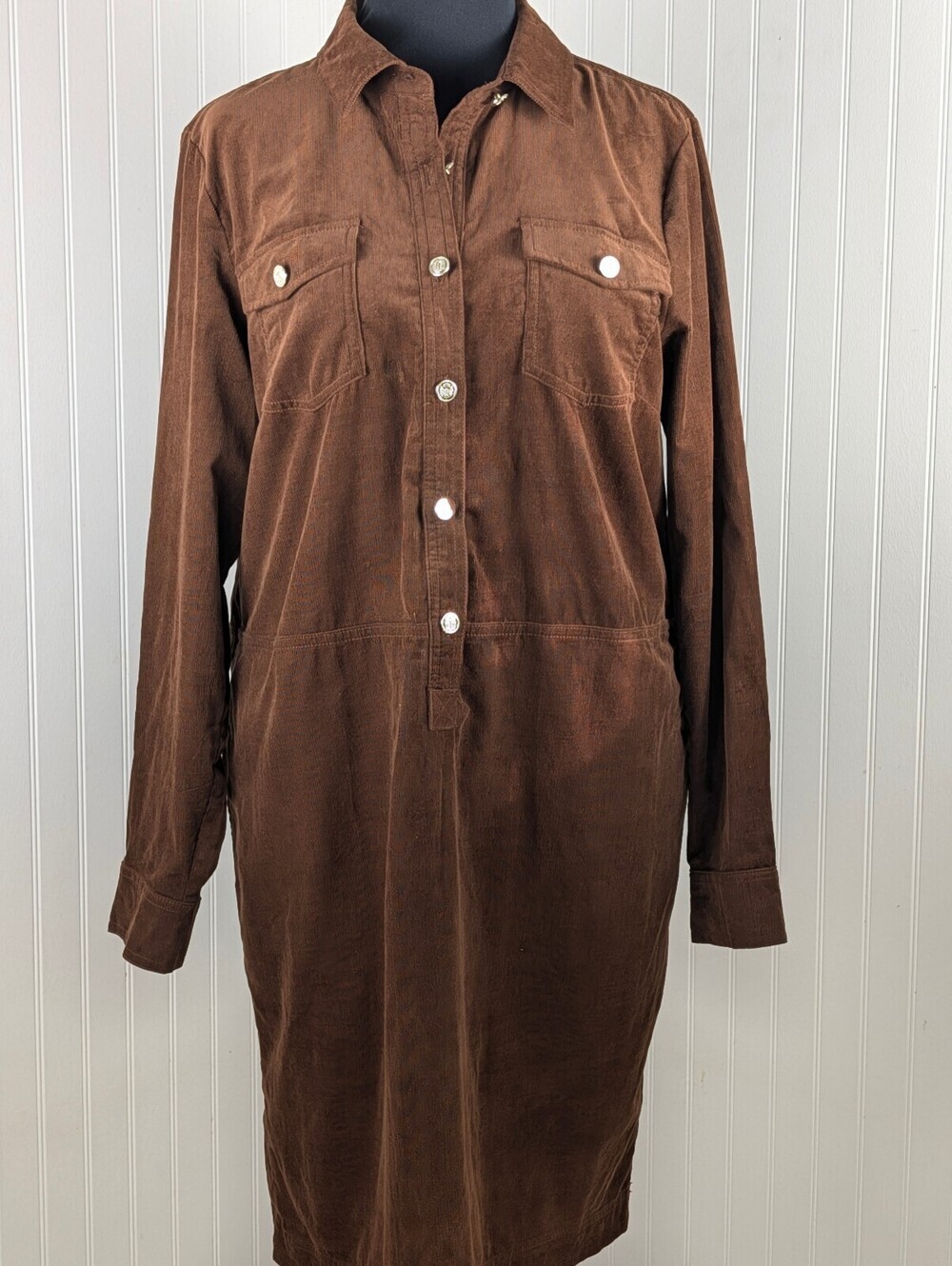 Talbots Brown Corduroy Shirt Dress Size 14